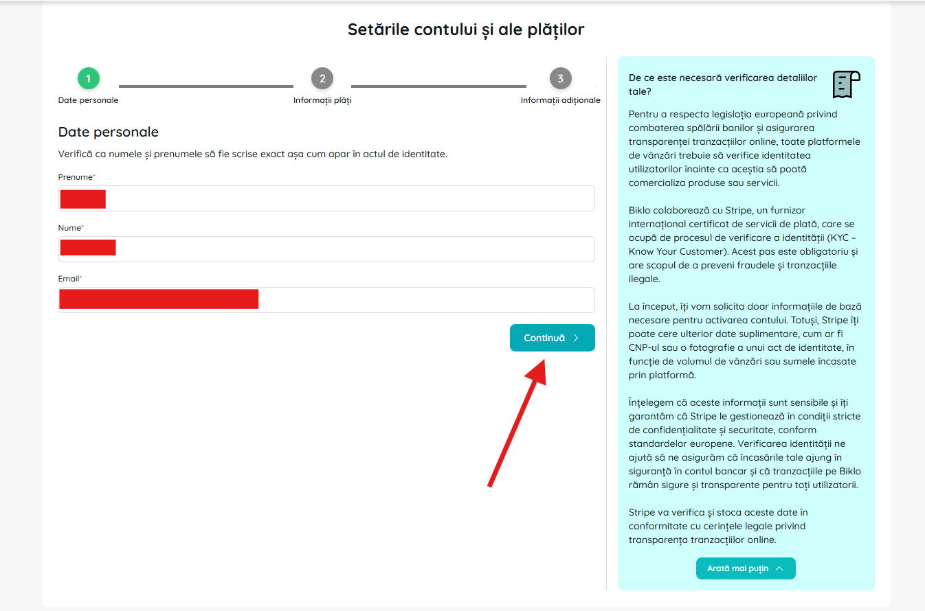 Henkilötietojen täyttäminen Biklo-tilin luomisprosessissa