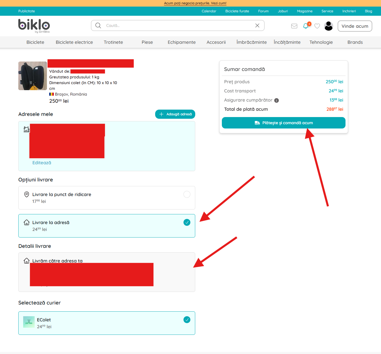 Biklo-toimitustavan valitseminen